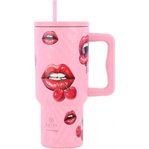 Estia Straw Tumbler XL Save The Aegean Handled Tumbler Θερμός Ανοξείδωτο BPA Free 900ml Blush Pop 01-32067