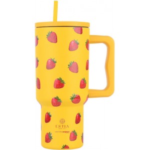 Estia Straw Tumbler XL Save the Aegean Ανακυκλώσιμο Handled Tumbler Θερμός Ανοξείδωτο BPA Free 900ml Berry Bright 01-32029